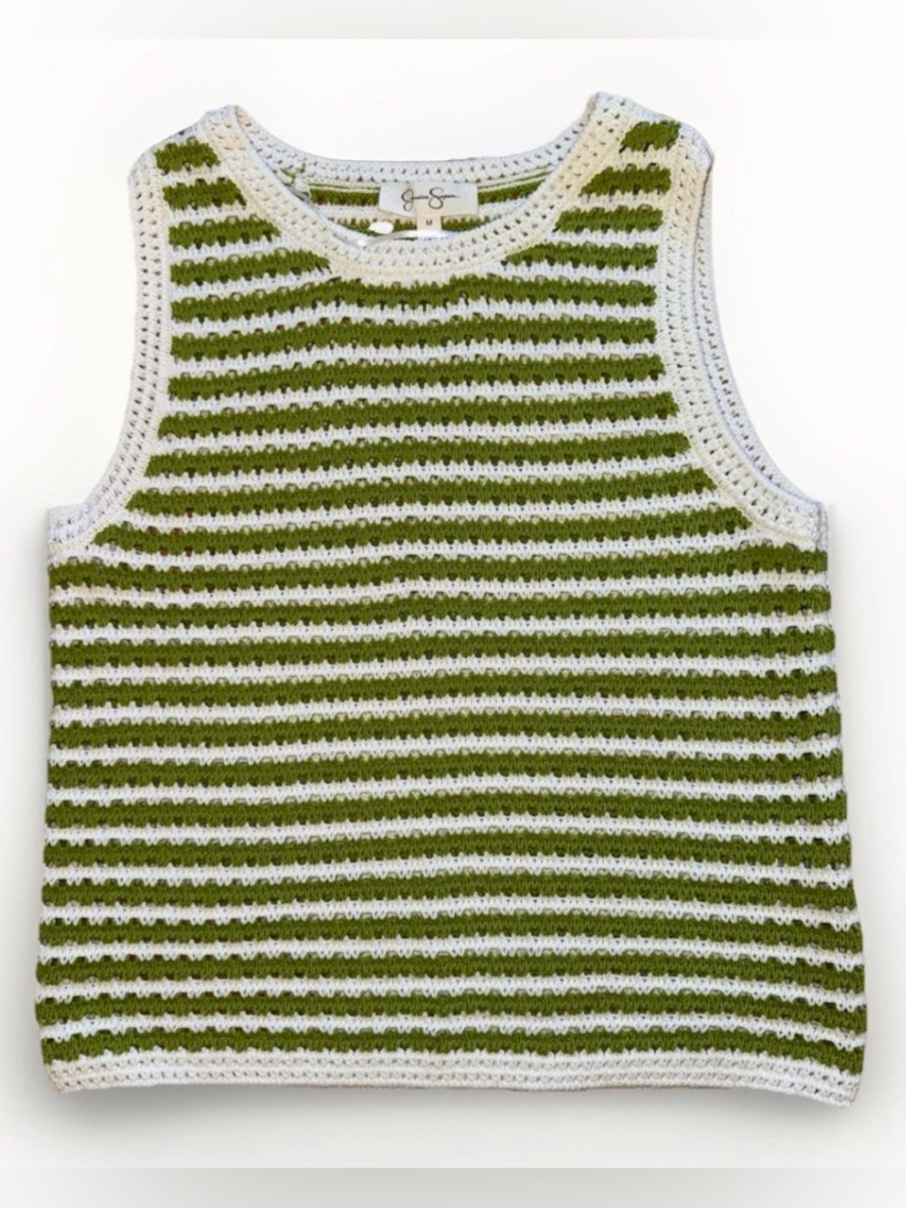 Jessica Simpson Women Sz M Striped Vest Knit Green White Cotton Blend Casual